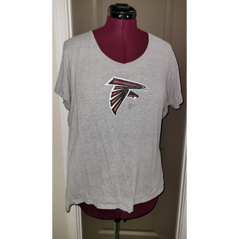 NFL Atlana Falcons Primary Logo V-Neck T-Shirt Heather Gray Women's XXL